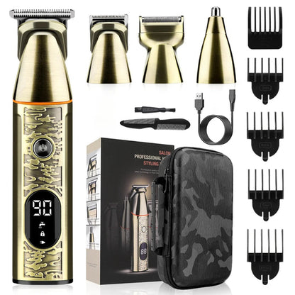 Rechargeable 5 in 1 Grooming Kit LED Display Hair Trimmer Cordless