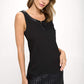 Sleeveless Shift Dress with Faux Leather Trim
