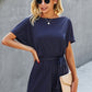 Boat Neck Short Sleeve Waist Tie Loose Romper