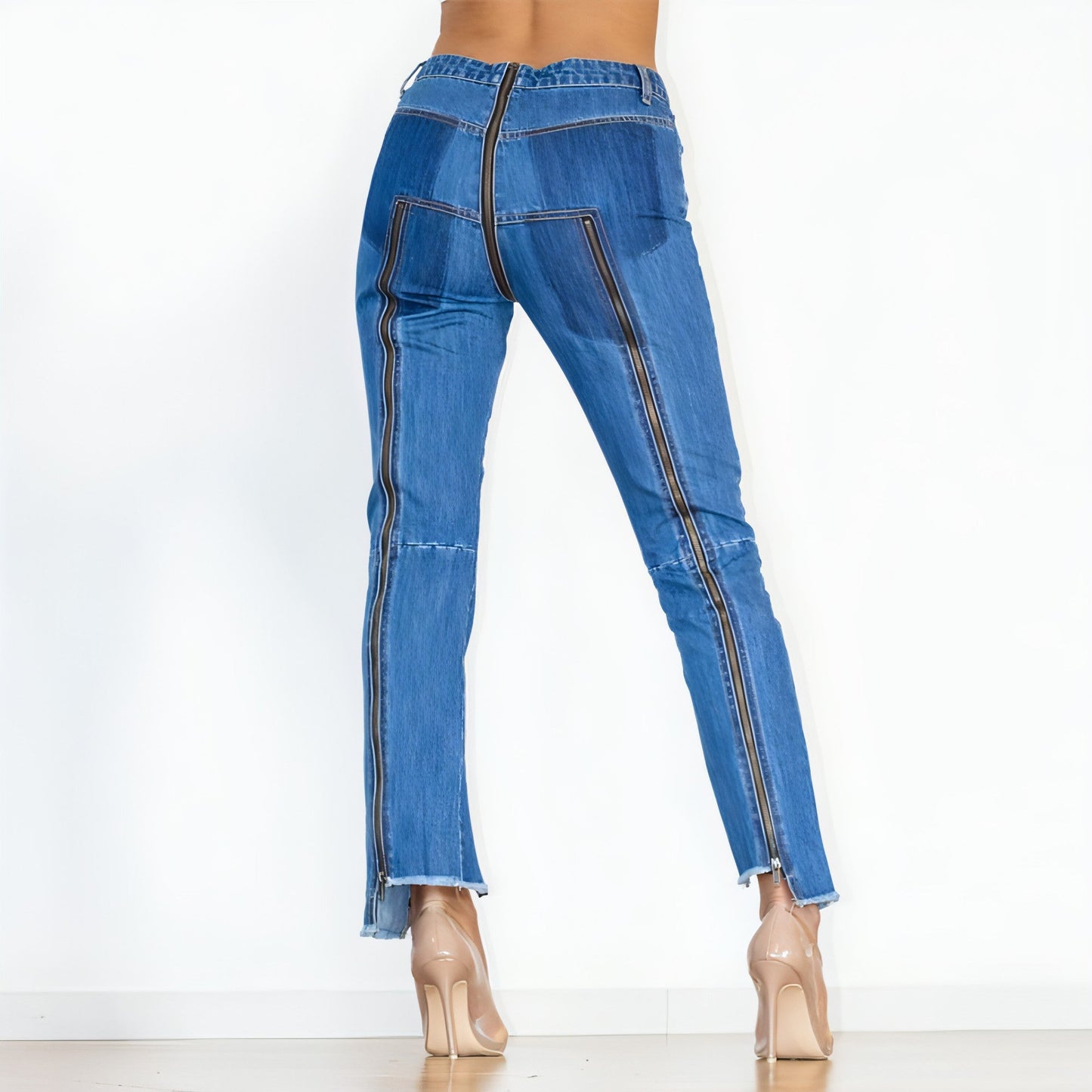 UrbanEase™ Women Bottom Zipper Jeans Women Unique Dark Blue Denim