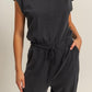 HYFVE Back Keyhole Round Neck Cap Sleeve Drawstring Jumpsuit