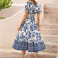 Women Short Sleeve V Neck Floral Maxi Dress