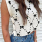 White Bow Pattern Buttoned Side Cropped Top Sweater Vest