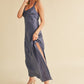 Aemi + Co Ruched Side Slit Cutout Back Maxi Cami Dress
