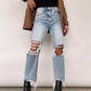 UrbanEase™ High Waist Bottom Loose Straight Trousers Women Jeans