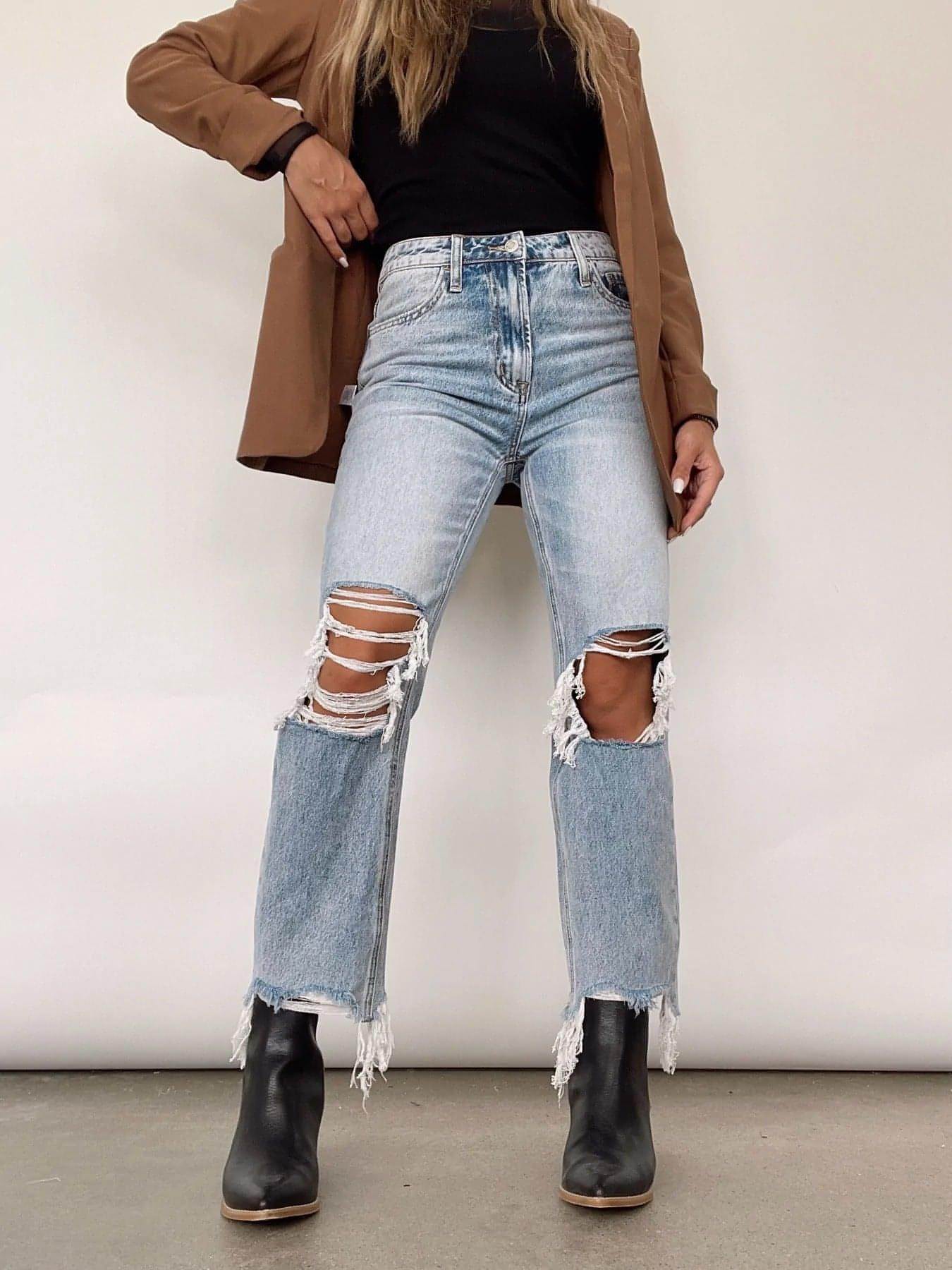 UrbanEase™ High Waist Bottom Loose Straight Trousers Women Jeans