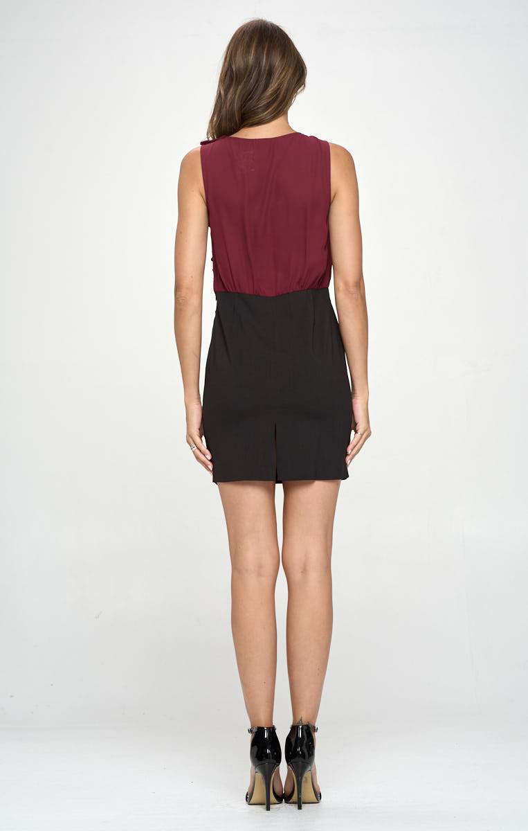 Sleeveless Two-Tone Draped Mini Dress