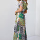 Maxi wrap dress with a belt, green FG646