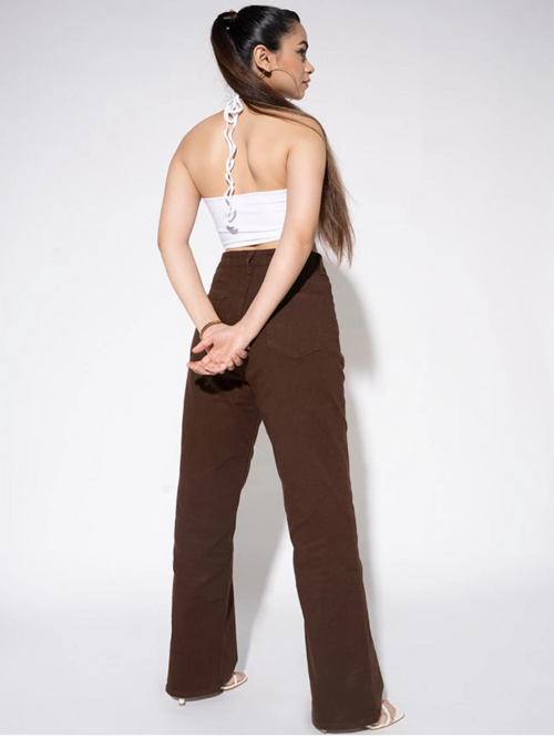 Women High Rise Bottom Denim Jeans(Size30)(Color brown)