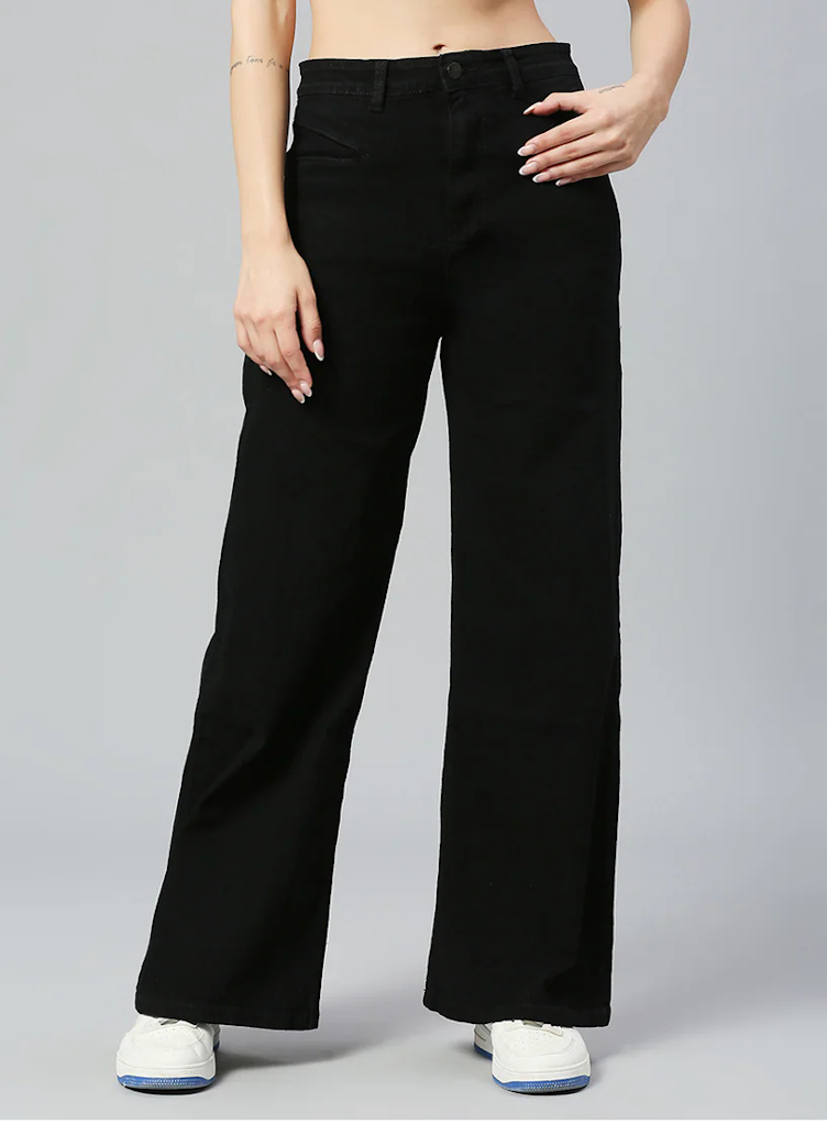 Women High Rise Bottom Denim Jeans(Size32)(Color black)