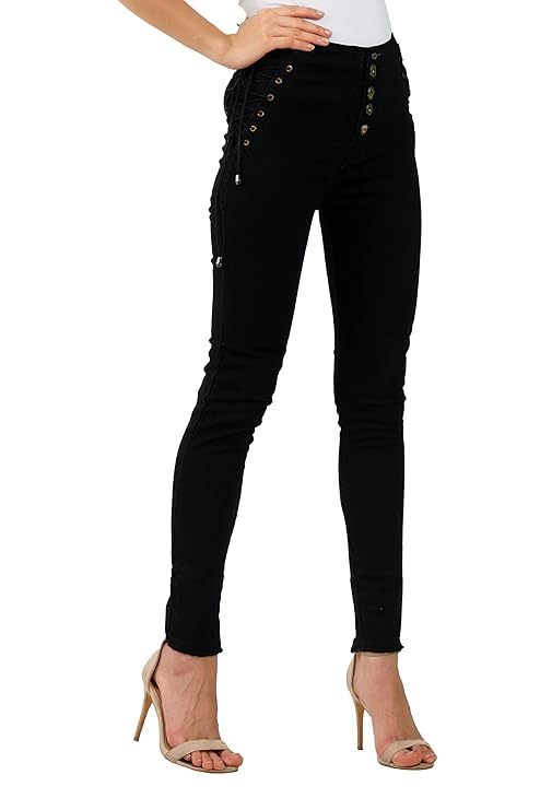 Side Dori Slim Fit Bottom Denim Jeans for Women (Size-36) (Color-BLACK)