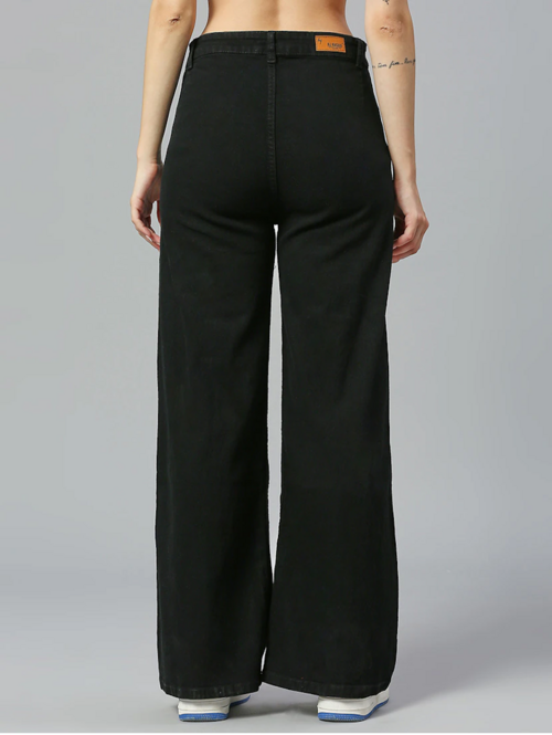 Women High Rise Bottom Denim Jeans(Size32)(Color black)