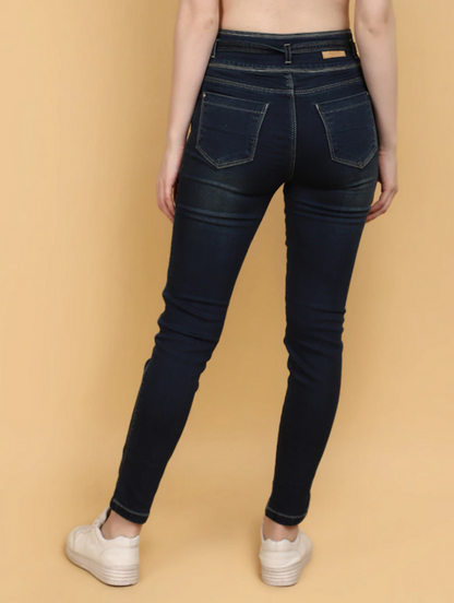 Women Bottom High Rise Denim Jeans(Size28)(Color navy blue)
