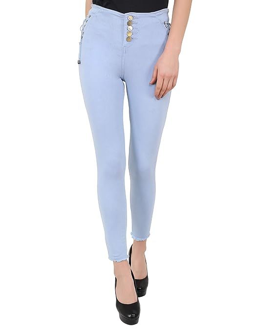 Side Dori Slim Fit Bottom Denim Jeans for Women (Size-32) (Color-LIGHT BLUE)