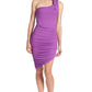 Harper Dress - Amethyst Ribbed & Ruched Asymmetric Bodycon with Bow