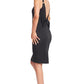 Homa Bow Back Dress - Black Satin Midi Dress with Sweetheart Neckline