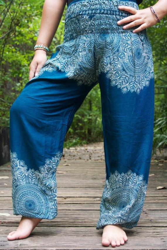 Teal FLORAL Women Bottom Boho Pants Hippie Pants Yoga Pants