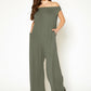 Women's Off Shoulder Wide Leg Jumpsuit With Pockets