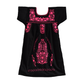 Handmade Loose Black Dress, Hot Pink Embroidery.