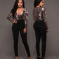 Sexy V Neck Jumpsuit Women Long Sleeve Sequin Rompers Jumpsuits Autumn