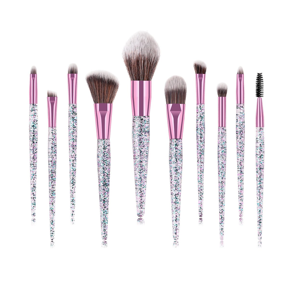 10pcs Glitter Sequin Makeup Brushes Set Eye Shadow Concealer Eyelash