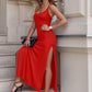 Red maxi dress with straps FG670
