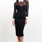 Tuxedo Illusion Sheath Dress - Long Sleeve Midi Dress, Black & White