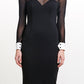 Tuxedo Illusion Sheath Dress - Long Sleeve Midi Dress, Black & White