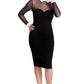 Tuxedo Illusion Sheath Dress - Long Sleeve Midi Dress, Black & White