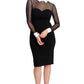 Tuxedo Illusion Sheath Dress - Long Sleeve Midi Dress, Black & White