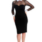 Tuxedo Illusion Sheath Dress - Long Sleeve Midi Dress, Black & White