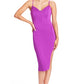 Vava Voom Dress - Pointed bodice satin midi body-con dress with side