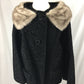 Vtg 60s Astrakin Black Persian Lamb Mink Fur Collar Coat Sz S/M Bell Sleeves