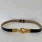 Vtg Black Leather Belt With Gold Tone Metal Hook Closure Sz S/M