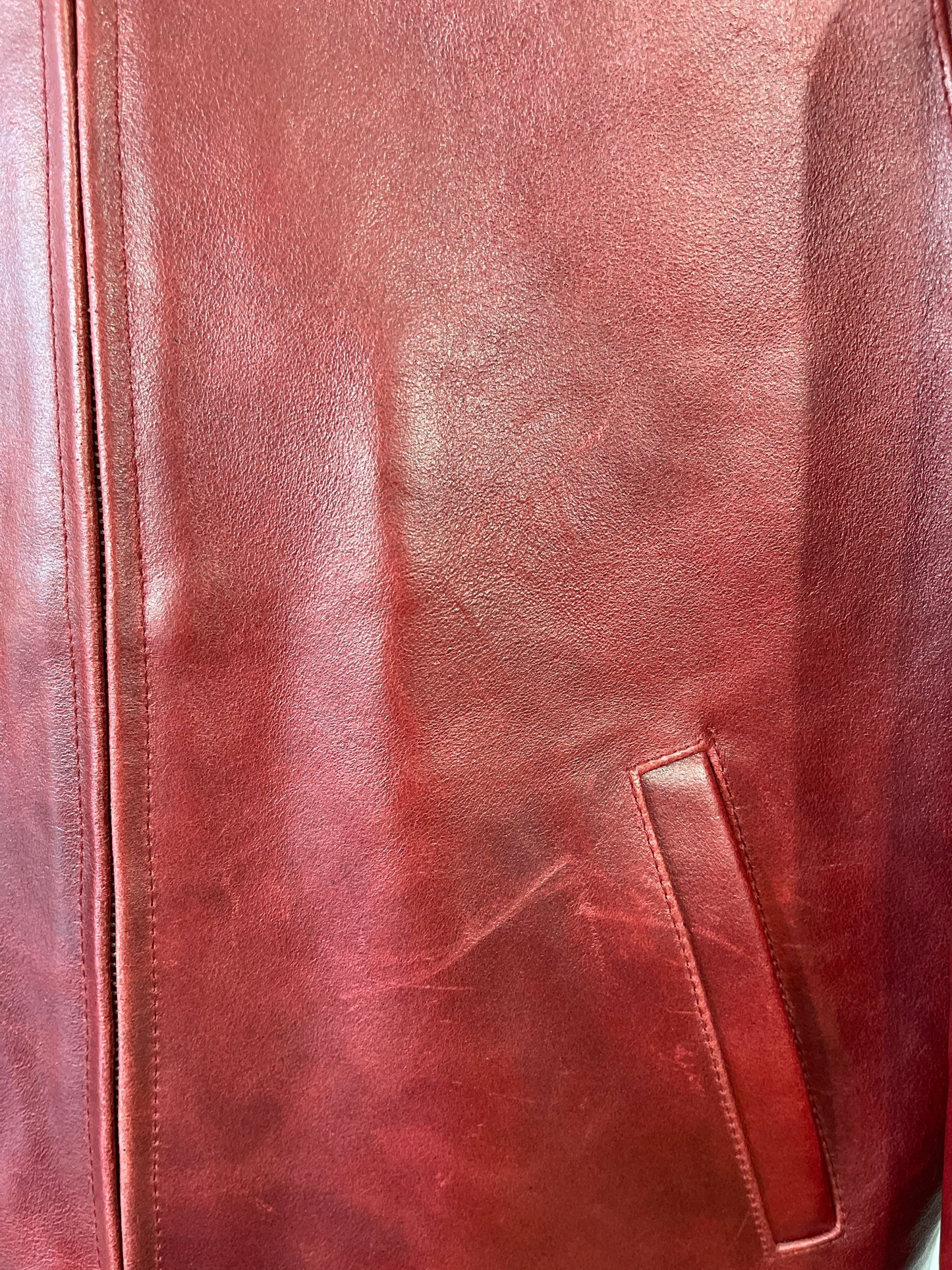 Vtg Gap Red Zip Front Leather Crop Jacket Sz Small