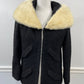 Lilli Ann Blonde Mink Collar Nubby Black Wool Jacket sz XS/S