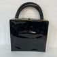 Vtg St. Michael Black Vinyl Patent Leather Look Top Handle Box Tote Bag