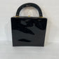 Vtg St. Michael Black Vinyl Patent Leather Look Top Handle Box Tote Bag