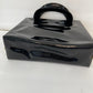 Vtg St. Michael Black Vinyl Patent Leather Look Top Handle Box Tote Bag