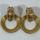 Vtg Oscar De la Renta Gold Tone Etched Door Knocker Clip On Earrings