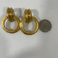 Vtg Oscar De la Renta Gold Tone Etched Door Knocker Clip On Earrings