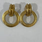 Vtg Oscar De la Renta Gold Tone Etched Door Knocker Clip On Earrings