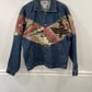 Vtg Quipos Wool Cotton Blend Denim Jacket with Southwestern Panel
