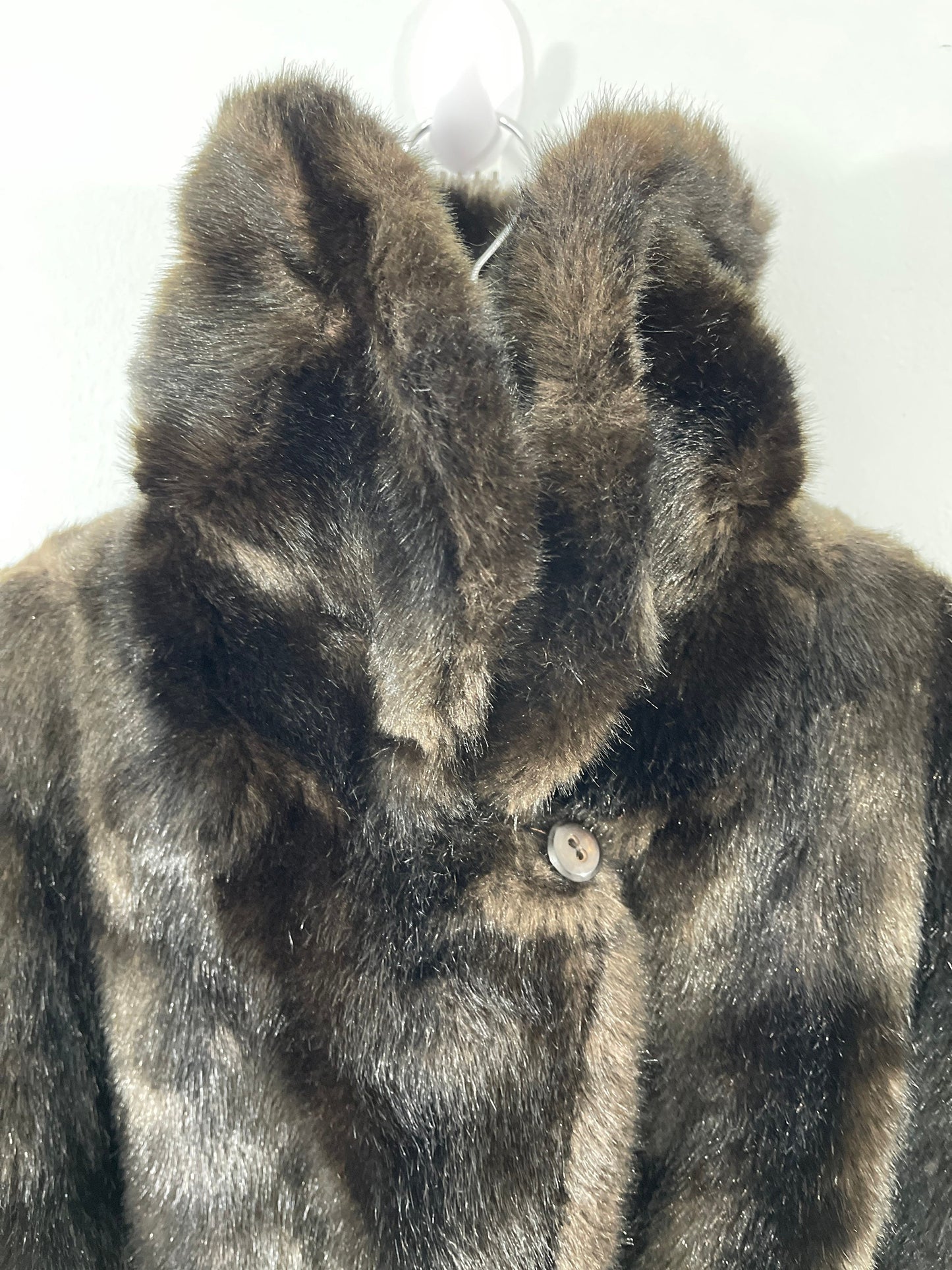 Vtg 80’s Faux Fur Dark Chocolate Brown Mink Coat Sz L/XL