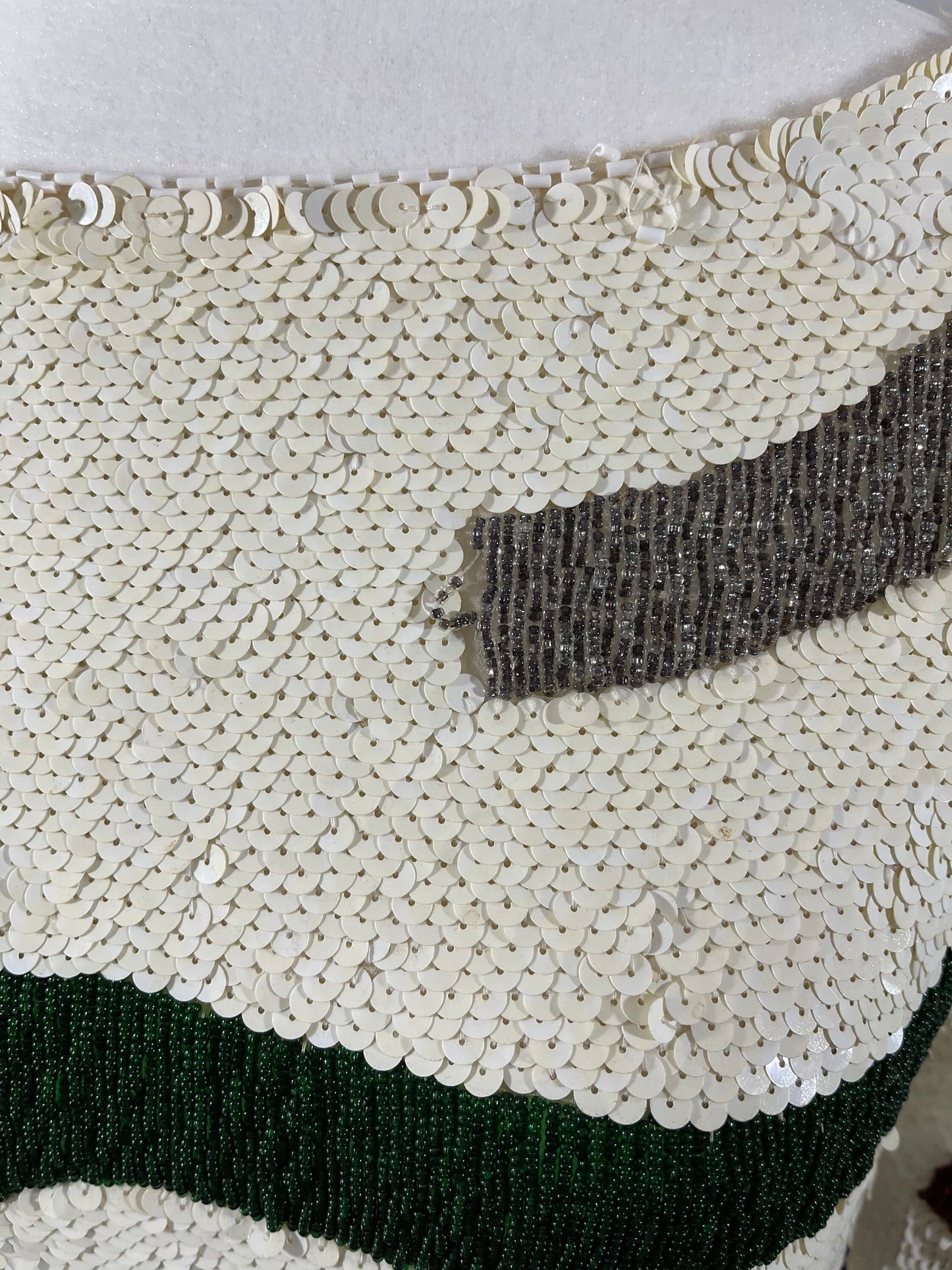 Vintage White Sequined & Beaded Dolman Sleeve Silk Size M