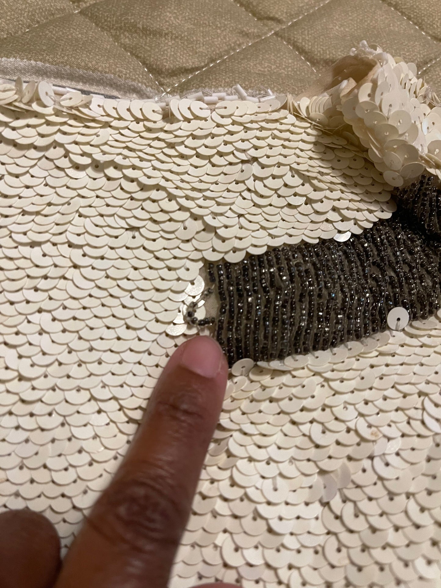 Vintage White Sequined & Beaded Dolman Sleeve Silk Size M