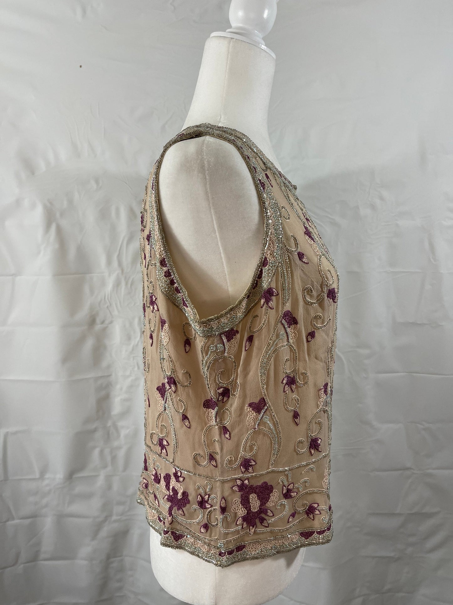 Vintage Adriana Papell Occasions Sleeveless Silk Beaded & Embroidered Size M