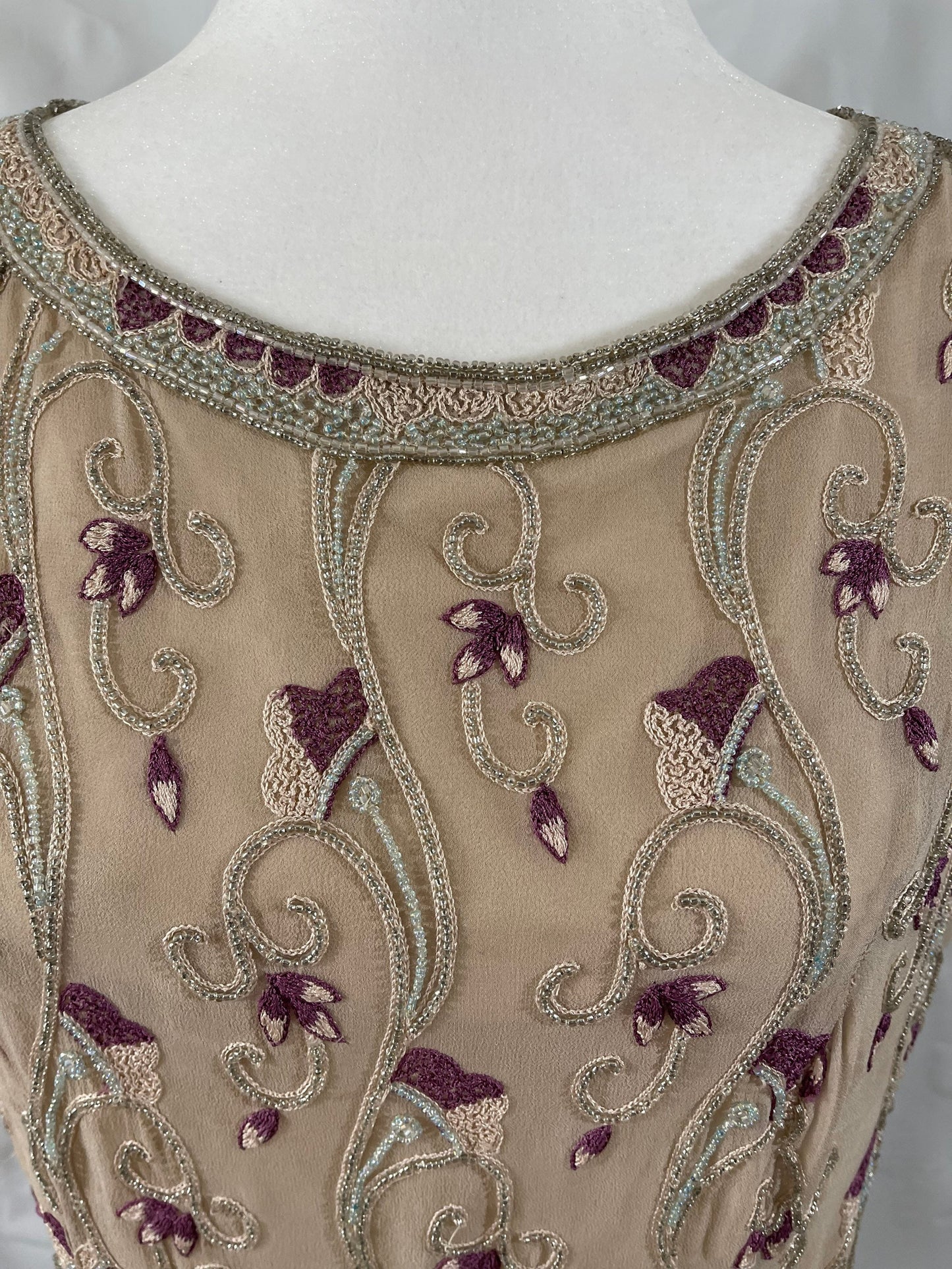 Vintage Adriana Papell Occasions Sleeveless Silk Beaded & Embroidered Size M