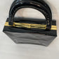 Vtg St. Michael Black Vinyl Patent Leather Look Top Handle Box Tote Bag
