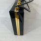 Vtg St. Michael Black Vinyl Patent Leather Look Top Handle Box Tote Bag